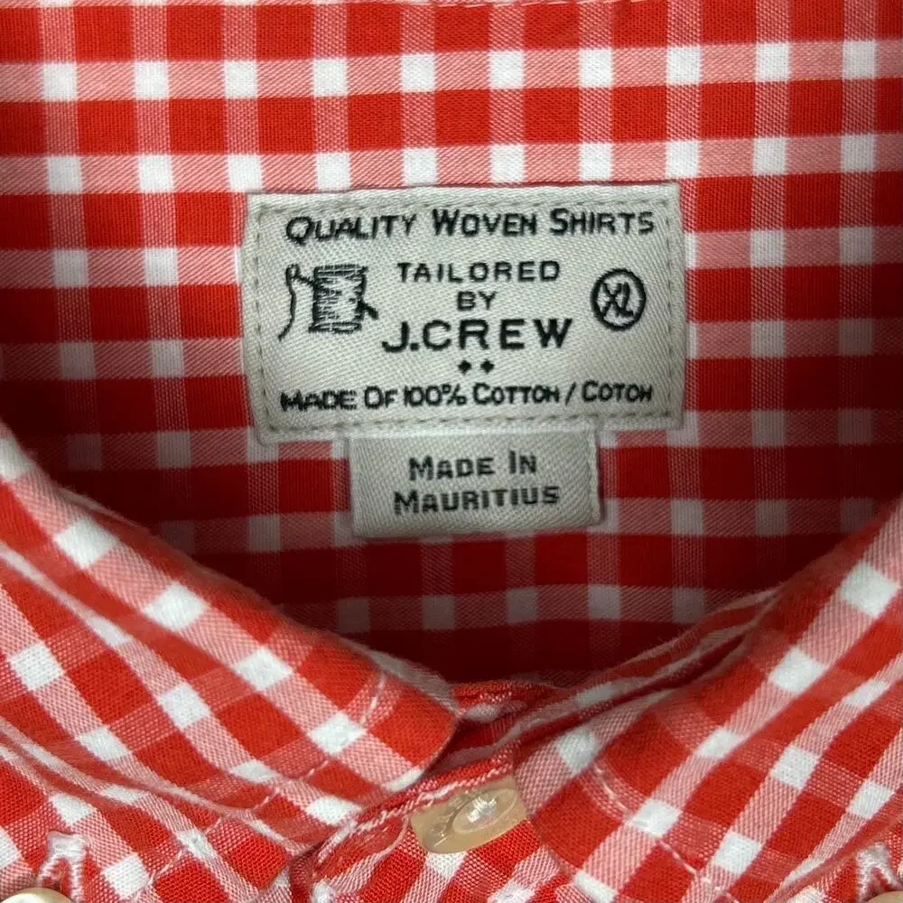 Tailored by J.Crew Gingham Plaid Dress Shirt Size XL 100% Cotton Orange & White